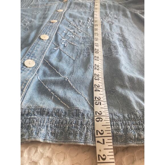 Graff by Um Company Womens Vintage Denim Embroidered Beaded Buttoned Shirt Sz PL - Picture 5 of 15